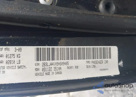 2009 Dodge Challenger Se z USA, uszkodzony, nr VIN 2B3LJ44VX9H609405